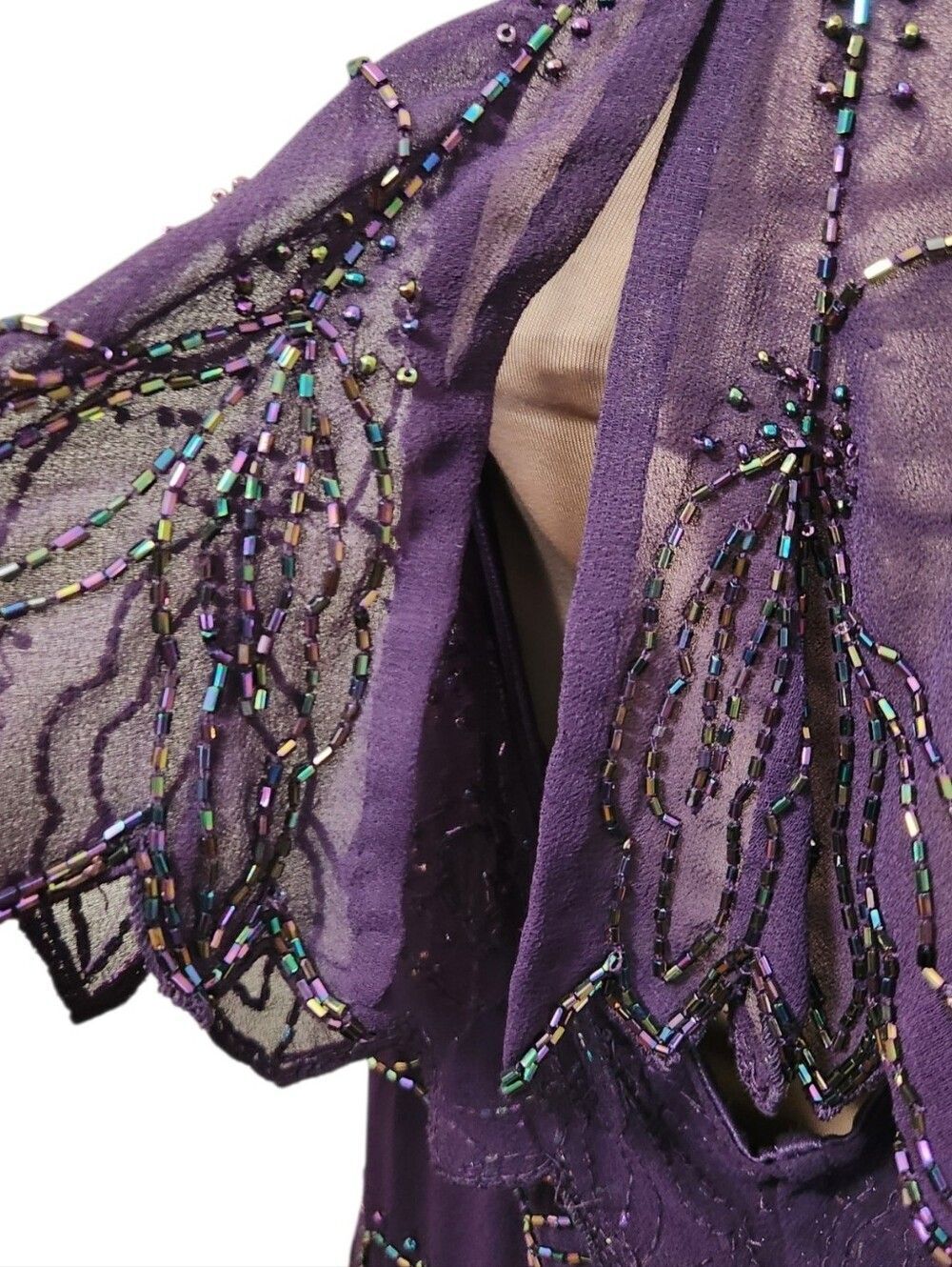J KARA Purple Beaded Tiered Formal Midi Dress - Size 14W - Picture 8 of 14